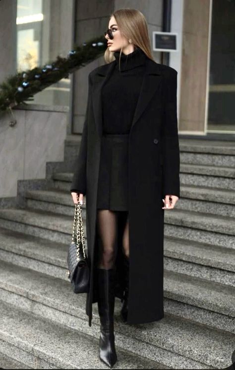 Black Fashion Aesthetic Classy, Fall Outfits Chic Classy, Smart Outfits For Women Classy, Full Chanel Outfit, Feyre Outfit Casual, Formal Holiday Outfit, New York Winter Work Outfit, Black Long Dress Winter Outfit, Women Black Outfit Classy