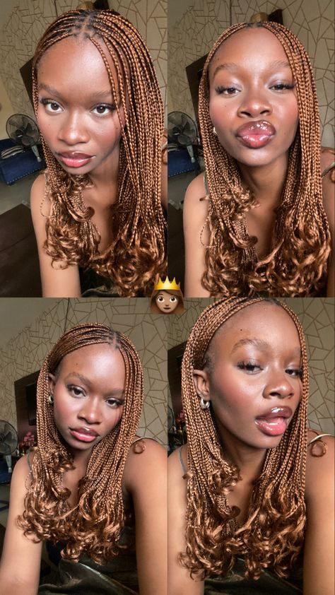 Box Braid Layers, Shirt Braided Hairstyles, Ginger Brown Hair Black Women Braids, Micro Box Braids Short, Brown Braids Aesthetic, Short Braids Aesthetic, Brown Mixed Colour Braids, Pretty Box Braids Hairstyles, Moesha Layered Braids