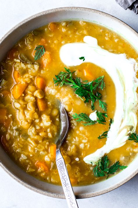 Middle Eastern Lentil Soup Recipe, Yellow Lentil Soup, Middle Eastern Lentil Soup, Lebanese Lentil Soup, Soup With Lemon, Soup With Vegetables, Yellow Lentils, Mediterranean Restaurant, Lentils And Rice