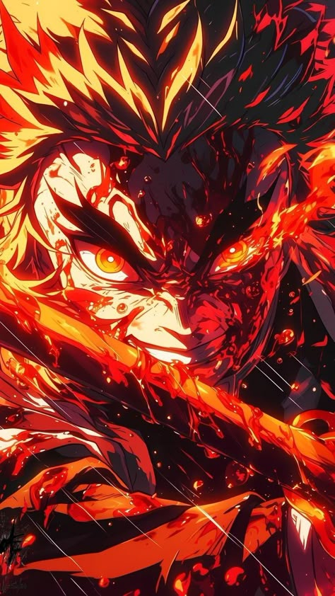 Mr Rengoku Demon Slayer, Rengoku Manga Wallpaper, Demon Slayer Wallpaper Rengoku, Rengoku Eyes, Rengoku Art, Demon Slayer Wallpapers, Rengoku Wallpaper, Demon Slayer Rengoku, Naruto Painting