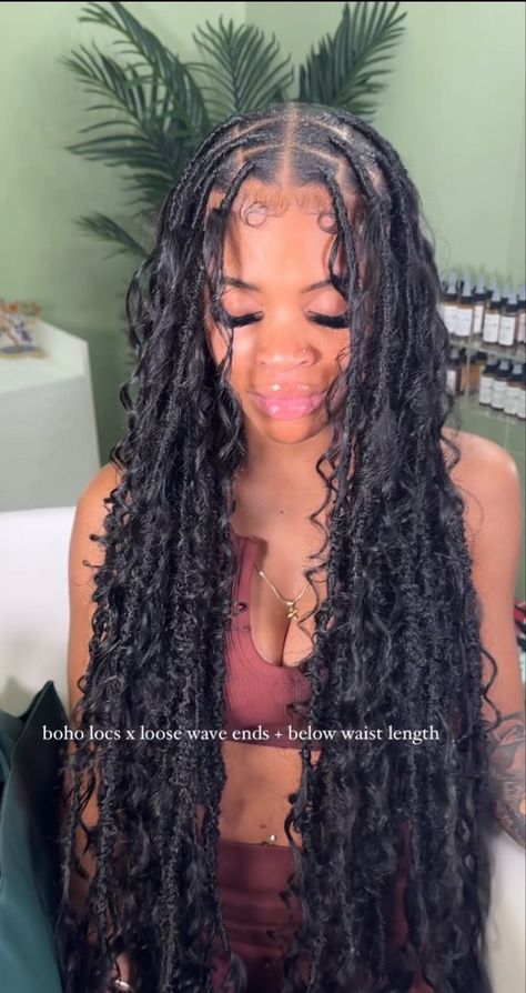 Butterfly Locs Bohemian, Locs With Boho Curls, Bohemian Soft Locs With Color, Jumbo Boho Locs, Distressed Locs With Curls, Soft Boho Locs, Big Soft Locs, Boho Soft Locs Black Women, Hairstyles For Vacation Black Women