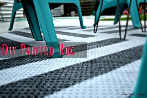 I searched high and low for a rug that I liked. I didn’t even see one outside of my price range that called my name.  So, I took matters into my own hands and d… Painted Outdoor Rug, Painted Rugs, Painted Deck, Diy Floors, Neat Furniture, Large Outdoor Rugs, Outdoor Plastic Rug, Diy Rugs, Deck Bar