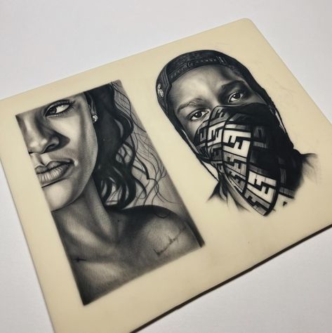 Forgot to post these fake skins I did a while back during my apprenticeship. Lil family portrait of @badgalriri and @asaprocky 🫠 #tattoo #blackandgreyrealism #portraits #art #tattooapprentice #fakeskintattoo #blackandgreyportrait #realism #denvertattooartist Cover Art Tattoo, Tattoo Portrait Ideas, Realism Portrait Tattoo, Tattoo Realism, Portrait Tattoo Ideas, Realism Tattoos, Tattoo Apprenticeship Portfolio, Fake Skin Tattoo, Learn To Tattoo