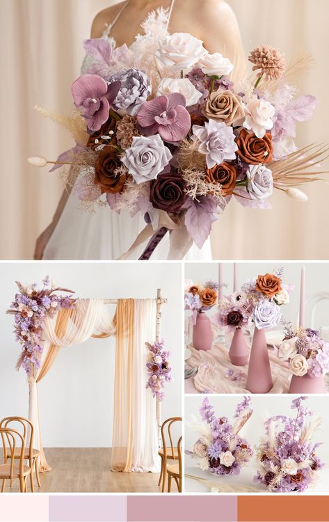 Lilac And Burnt Orange Wedding, Lavender And Burnt Orange Wedding, Rust And Lavender Wedding, Burnt Orange Weddings Decorations, Sepia Wedding, Orange Purple Wedding, Wedding Business Ideas, Burnt Orange Wedding, Orange Wedding Colors