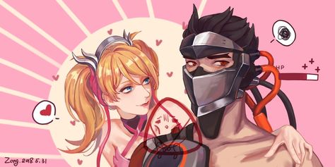 Mercy Banner, Overwatch Matching Icons, Mercy Genji, Genji And Mercy, Overwatch Skin Concepts, Genji X Mercy, Mercy X Genji, Pink Mercy, Genji Mercy