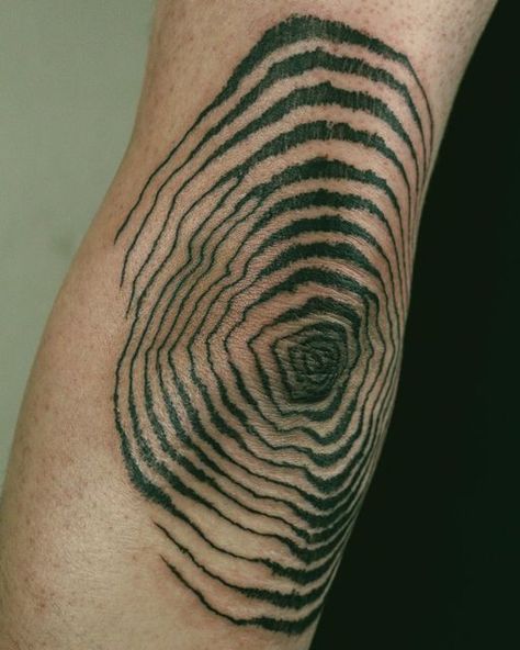 Sound Of Metal Tattoo, X Marks The Spot Tattoo, Freeform Tattoo, Textured Tattoos, Synth Tattoo, Experimental Tattoo, Tree Ring Tattoo, Spiral Tattoos, Abstract Tattoos