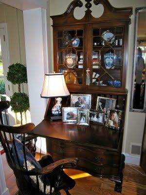 Secretary Desk With Bookcase, Desk With Bookcase, Antique Secretary Desks, Antique Secretary, French Country Rug, Painted Cabinets, English Country Decor, Bookcase Decor, English Decor