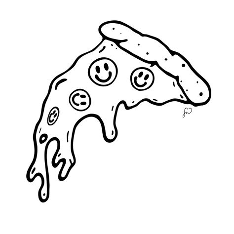 Happy face pizza by Sunny Weeks #pizzaart #happypizza #happyface #groovy #pizzalove #pizzatattoo #cute #lineart #tattoo #foodtattoo #foodart Trippy Outline, Trippy Smiley Face Tattoo, Pickle Rick Tattoo, Small Trippy Tattoos For Guys, Homer Simpson Drawing Trippy, Trippy Doodle Art Black And White, Pizza Tattoo, Pikachu Tattoo, Palm Mehndi Design