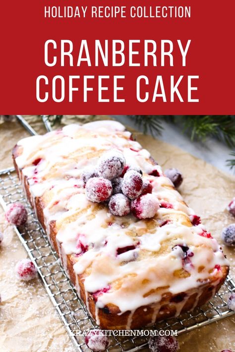 My Cranberry Orange Coffee Cake is made with Greek yogurt, cinnamon, cardamom, and orange zest. And it's full of zesty fresh cranberries. Cranberry Orange Coffee Cake, Orange Coffee Cake, Cranberry Coffee Cake, Grilled Peach Salad, Cranberry Cake, Cranberry Bread, Orange Coffee, Breakfast Sweets, Cranberry Recipes