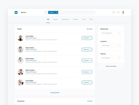 Linkedin search by Grégoire Vella Member List Design, List Ui, Search Ui, App Inspiration, Website Design Inspiration Layout, Portal Design, Ui Design Dashboard, Ui Design Website, List Design