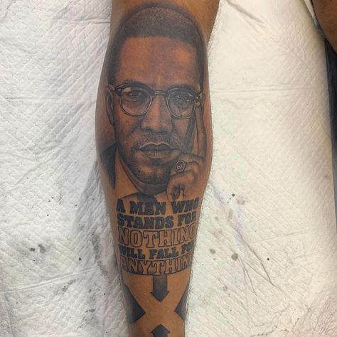 Malcom X Tattoo Sleeve, Malcolm X Tattoo Design, Ape Shall Never Kill Ape Tattoo, Malcom X Tattoo Stencil, Malcom X Tattoos, Black Power Tattoo Men, Martin Luther King Tattoo, Black Excellence Tattoo, Malcolm X Tattoo