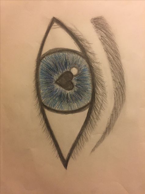 Blue eyes w/ heart pupil Eye With Heart Pupil Drawing, Heart Eye Drawing, Heart Eyes Drawing, Slay Drawing, Blue Eye Drawing, Drawing Ideas Heart, Blue Eyes Drawing, Heart Anatomy Drawing, Heart Pencil Drawing