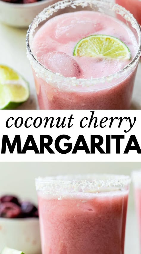 Cherry Simple Syrup, Cherry Margarita, Yummy Summer Drinks, Coconut Margarita, Pina Colada Recipe, Cherry Coconut, Coconut Drinks, Tequila Drinks, Frozen Cherries