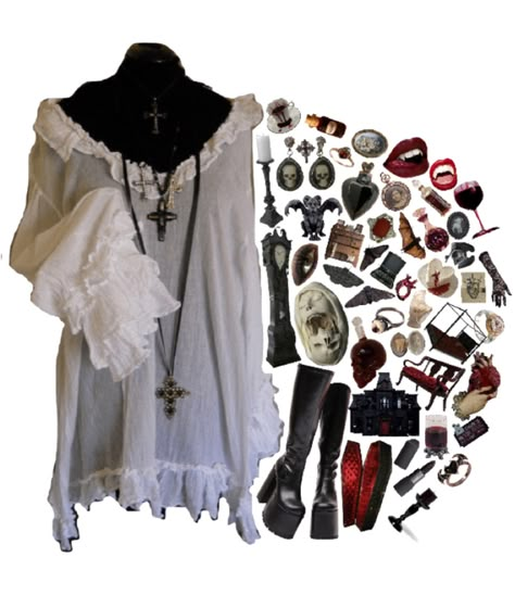 Teenage Vampire Outfit, Cottagecore Vampire, Vampire Oc Outfits, Romantic Vampire Outfits, Vampire Themed Outfits, Cute Vampire Outfit, Vampire Clothes Modern, Vampire Inspo Outfit, Vampire Summer Outfits