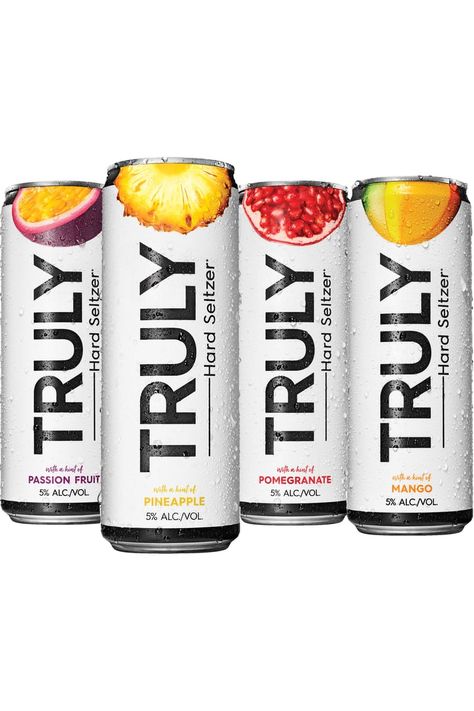 Truly Drink, Can Design Packaging, Truly Seltzer, Canned Water, Drink Branding, Healthy Food Packaging, Beer Pong Table Designs, Can Packaging, Healthy Energy Drinks