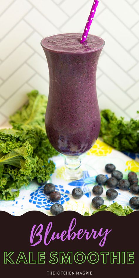 Smoothie Recipes Kale, Kale And Blueberry Smoothie, Blueberry Kale Smoothie, Banana Kale Smoothie, Kale Smoothies, Kale Smoothie Recipes, Delicious Smoothie Recipes, Blueberry Smoothie Recipe, Smoothie Ideas