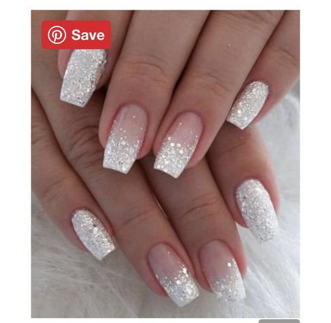 White Sparkle Nails, Classy Nail Art Ideas, Silver Glitter Nails, White Glitter Nails, Ombre Nails Glitter, Square Nail Designs, White Nail Designs, Nail Art Wedding, Sparkle Nails