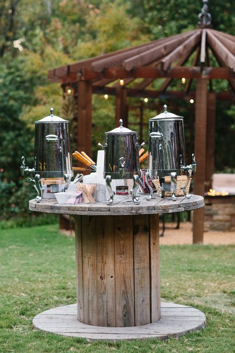 Samantha Collie and Joshua Beatty's Scottish-Inspired Fall Wedding #dweddings #fallwedding #outdoorwedding #ranchwedding #weddingreception #weddingflowers Cider Bar Wedding, Cider Bar, Indoor Wedding Receptions, Fall Wedding Inspiration, Mckinney Texas, Wedding Reception Locations, Rustic Wedding Venues, Hot Cocoa Bar, Cocoa Bar