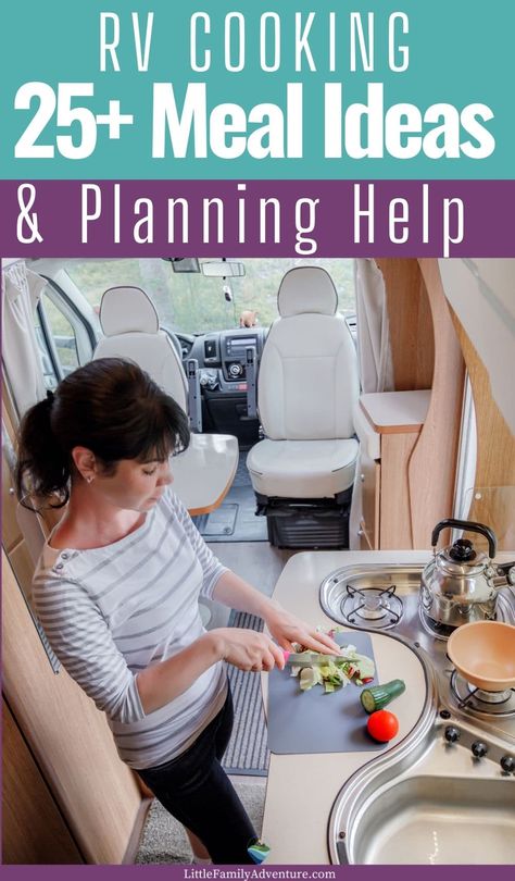 Are you ready for an RV adventure? Before you hit the road, this is your resource for RV meal planning and easy camping recipes that will make life on the go way easier! Here are 25 quick meal ideas for breakfast, lunch, dinner, and dessert plus practical tips for planning out your meals to save you time and energy. Get those taste buds tingling with this list of delicious dishes and get cooking! Easy Rv Meals, Food To Take Camping, Rving Ideas Rv Camping, Family Camping Meals, Rv Meals, Easy Camping Dinners, Rv Cooking, Camping Food Make Ahead, Camping Meal Planning