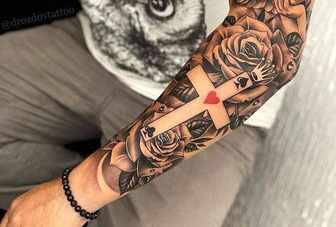 Tattoo Negative Space, Christian Sleeve Tattoo, Tattoo Shading, Leg Sleeve Tattoo, Leg Sleeve, Sleeves Ideas, Leg Sleeves, Cross Tattoo, Sleeve Tattoo