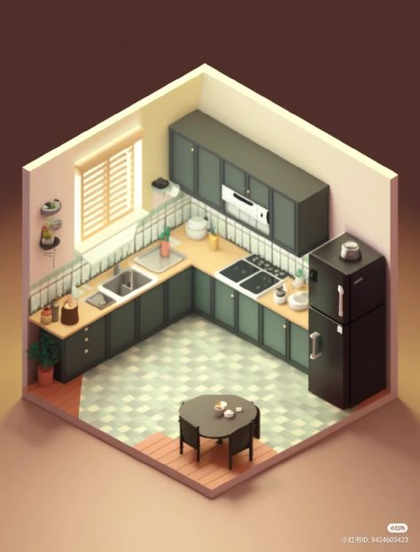 Isometric Kitchen, Isometric Drawings, Anime Houses, Blender Art, Japandi Kitchen, Designer Room, Isometric Art, Clay Houses, Isometric Design