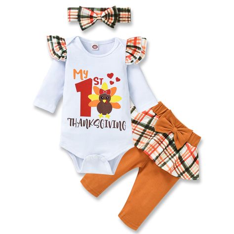 Infant Baby Girl My First (As an Amazon Associate I earn from qualifying purchases) Thanksgiving Clothing, Halloween Baby Gift, Baby Thanksgiving, My First Thanksgiving, 1st Thanksgiving, Turkey Print, Girls Thanksgiving Outfit