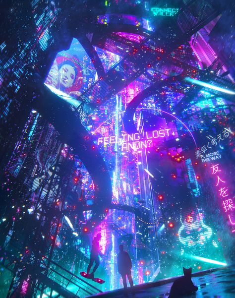 Neon Aesthetic Art, Digital Art Neon, Neon Digital Art, Neon Art Painting, Sci Fi Aesthetic, Neon Cyberpunk, Neon Artwork, Sci Fi City, Vaporwave Art