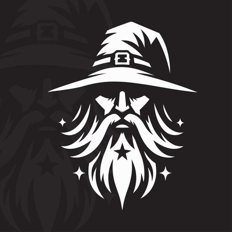 Wizard logo template | Premium Vector #Freepik #vector Wizard Logo, Dnd Logo, Wizards Logo, Bear Logo Design, Wedding Graphic Design, Viking Logo, Logo Design Art, Black And White Sketches, Blog Logo