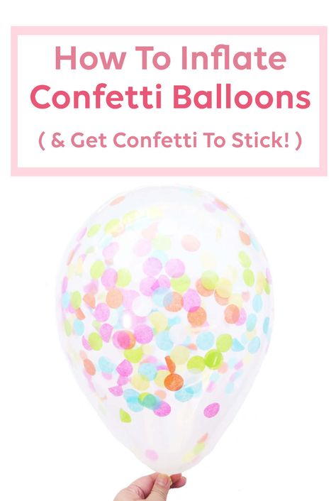 Inflate Confetti balloons and get the confetti to stick well through this simple tutorial! #confettiballoons #confetti #balloon #diyproject Balloons With Confetti Inside, Confetti Balloon Garland, Confetti Balloon Hack, Confetti Balloons Diy, Boho Balloons, How To Make Confetti, Clear Balloons With Confetti, Balloon Hacks, Filling Balloons