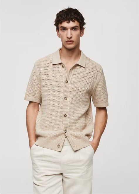 Very accurate as shown in the picture . True to size . 10/10 Men's Summer Outfit, Polo Shirt Outfits, Dressing Ideas, Shirt Outfit Men, Wedding Outfit Men, Beige Outfit, Knit Polo, Mango Man, Men Fashion Casual Outfits