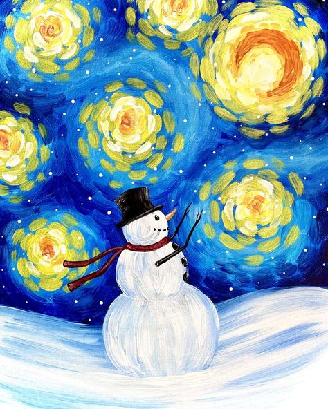 Awesome Paintings, Winter Art Lesson, Painting Parties, Starry Night Art, Christmas Art Projects, Christmas Artwork, Best Paint, Painting Party, Painting Classes