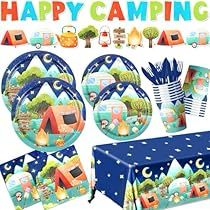 Adventure Party Ideas, Camping Birthday Party Decorations, Happy Camper Birthday Party, Camping Party Favors, Camping Party Decorations, Outdoor Camping Party, Camping Theme Birthday Party, Camping Theme Birthday, One Happy Camper