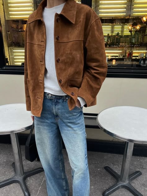 Suede Jacket Outfit, Suede Outfit, Brown Suede Jacket, Outfit Trends, Brown Jacket, 가을 패션, Autumn Outfit, Outfit Inspo Fall, Suede Jacket