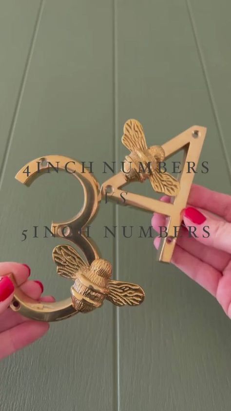 Brass Door Numbers, Unique House Projects, Home Decor And Accessories, Diy House Numbers Ideas, House Number Ideas Outdoor, Brass House Numbers, Farmhouse Decoration Ideas, Yellow Kitchen Cabinets, Diy Farmhouse Ideas