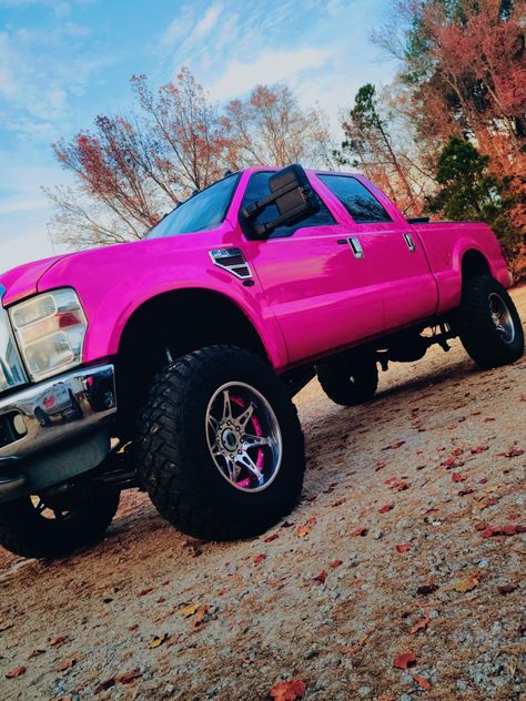 Pink Ford truck girly cute Pink Ford Truck, Pink Ford F150, Girly Trucks, Hot Pink Truck, Girly Pickup Truck, White And Pink Truck, Black And Pink Chevy Truck, Pink Lifted Trucks, Lifted Ford Trucks F250 Pink