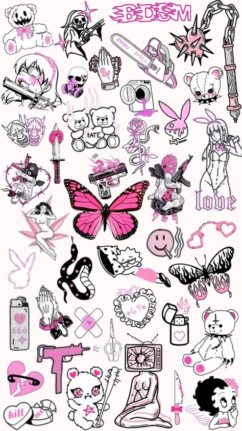 Pink and black tattoo ideas Black Tattoo Ideas, Cute Matching Tattoos, Simple Tattoos For Guys, Cool Tattoo Drawings, Pink Tattoo, Fantasy Tattoos, Kawaii Tattoo, Simple Tattoo Designs, Cute Little Tattoos