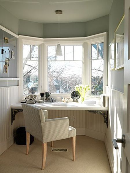 Bay window study area Home Office Bay Window Ideas, Bay Window Office Ideas, Bay Window Desk Ideas, Bay Window Office, Bay Window Desk, White Floating Desk, Help Orphans, Window Desk, Tiny Table