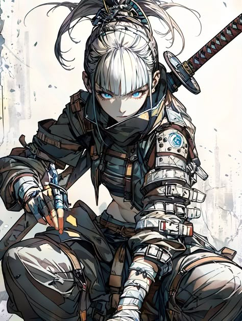 Anime Swords Woman, Anime Samurai Woman, Samurai Female, Female Swordsman, Ninja Character, Samurai Concept, Anime Samurai, Samurai Girl, Female Samurai