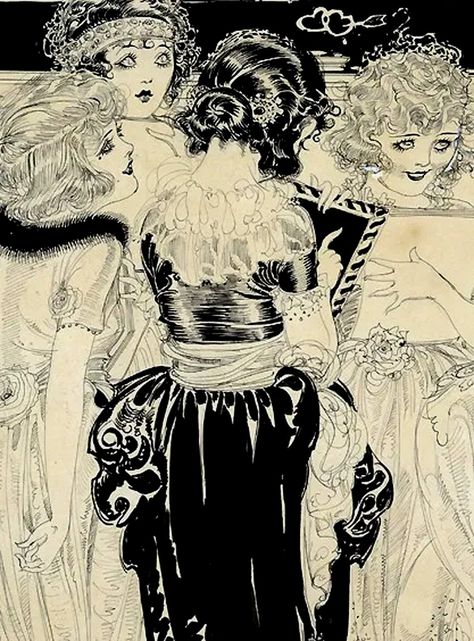 Map of the Heart (Detail) by Nell Brinkley (American), magazine illustration, ca. 1910-1920 #MapOfTheHeart #Detail #NellBrinkley Nell Brinkley, Flapper Outfit, Illustrated Ladies, 1920 Art, Magical Realism, Vintage Illustration Art, Eyes Emoji, Girl Illustration, Vintage Girl