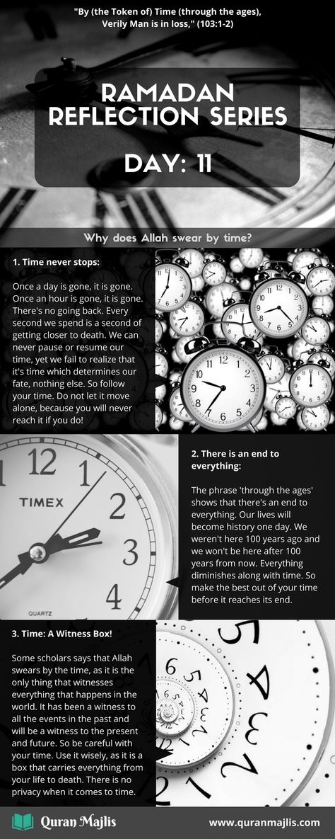 Ramadan Reflection Series: Day 11    "By (the Token of) Time (through the ages), Verily Man is in loss," (103:1-2)    Ramadan | Quran | Ramadan Reflection | Learn Quran | Read Quran | Quran Majlis    #Ramadan #Quran #RamadanReflection #LearnQuran #ReadQuran #QuranMajlis Dua For Studying, Best Ramadan Quotes, Quran Ramadan, Ramadan Quran, Ramadan Tips, Ramadan Images, Islam Quotes About Life, Ramadan Activities, Ramadan Day
