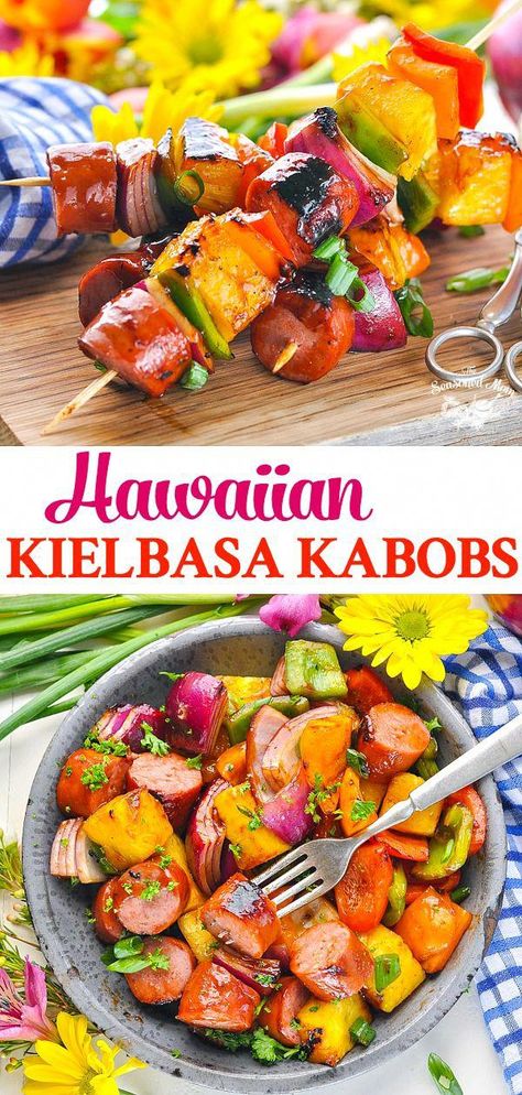 Hawaiian Kielbasa, Kielbasa Kabobs, Sausage Kabobs, Gourmet Burger, Grilling Kabobs, Kielbasa Recipes, Kabob Recipes, Kebab Recipes, Summer Grilling Recipes