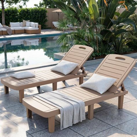 Transform your outdoor space with this set of 2 oversized chaise lounge chairs, perfect for relaxing by the pool or on the patio. Designed for comfort, these outdoor chaise lounges feature a spacious design and 5 adjustable positions to suit your lounging style-whether sunbathing, reading, or napping. Each chair includes a built-in cup holder, keeping your drinks or small items conveniently close. Crafted from weather-resistant materials, these pool lounge chairs are built to endure the elements Chairs For Outside, Oversized Chaise, Oversized Chaise Lounge, Pool Lounge Chairs, Outdoor Chaise Lounge Chair, Patio Chaise Lounge, Pool Lounge, Chaise Lounge Chairs, Chaise Lounges