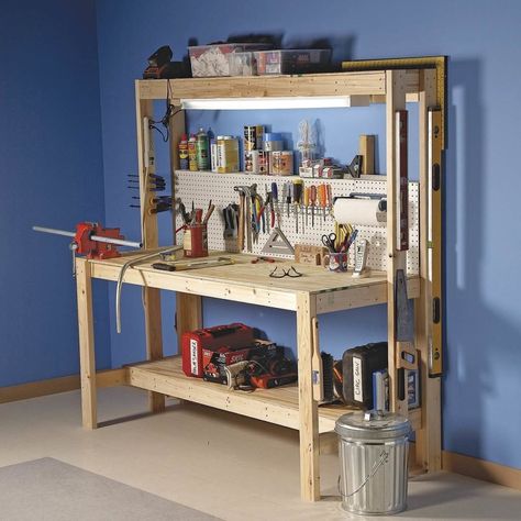 14 Super-Simple Workbenches You Can Build — The Family Handyman Small Workbench, Simple Workbench Plans, Workbench With Drawers, Workbench Plan, Workbench Ideas, Workbench Top, Garage Organization Ideas, Workbench Designs, Building A Workbench