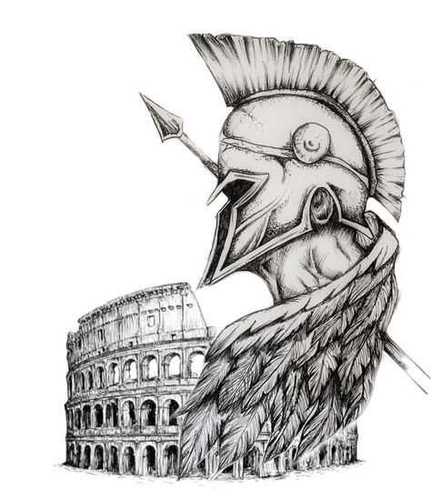 Gladiator Colosseum, Helmet Tattoo, Color Pencil Sketch, Greek Mythology Tattoos, Warrior Tattoos, Animal Drawings Sketches, Mythology Tattoos, Acrylic Canvas, Anatomy Art