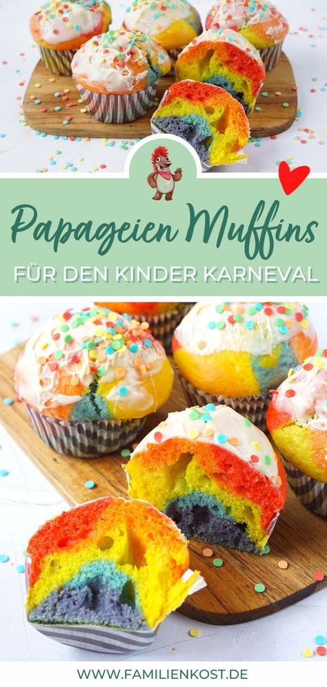 Mit meinem Papageien Muffins Rezept kannst du bunte Muffins für Kinder ohne Backmischung ganz einfach selber backen. Familienkost.de, Karneval Rezepte, Karneval Rezepte für Kinder, Karneval Muffins, Karneval Buffet Rezepte, Rezepte für Karneval, Kuchen Rezepte Karneval, Fingerfood Rezepte Karneval, Karneval Party Rezepte, Fasching Rezepte, Fasching Rezepte Kinder, Papageien Muffins, saftige Papageien Muffins, Papageien Muffins Rezept M&m Muffins, Muffins Kindergarten, Kugel Muffins, Muffins Baby, Karneval Party, Pinky Promise, Cupcake Muffins, Super Mario, Muffins