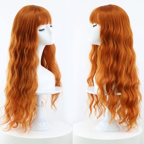 Ginger Wig With Bangs, Trio Outfits, Copper Wig, Orange Wigs, Loose Wave Wig, Red Hair With Bangs, Ginger Wig, Halloween Trio, Bang Wig