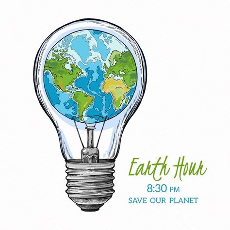 Hand-drawn earth hour illustration with planet and lightbulb Free Vector Save Electricity Poster, Save Energy Poster, Save Earth Posters, Electricity Poster, Electricity Art, Earth Day Drawing, Planet Drawing, Earth Drawings, Planet Poster