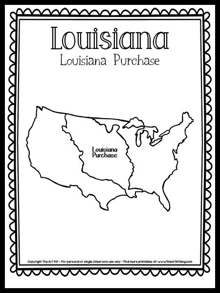 Louisiana Purchase Coloring Page {FREE Printable!} - The Art Kit Louisiana Purchase Project, Louisiana Purchase Activities For Kids, Louisiana Purchase Activities, Third Grade Homeschool, History Homeschool, American History Homeschool, Louisiana History, Coloring Page Free Printable, The 50 States