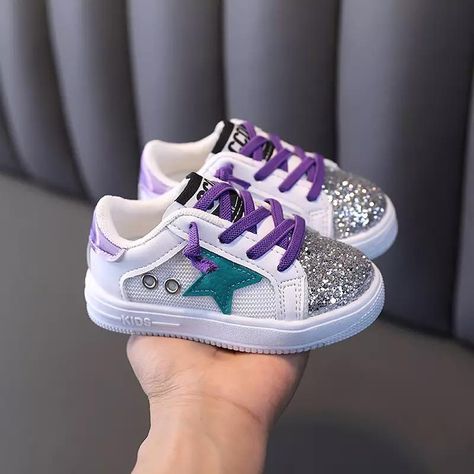 Glitter Tennis Shoes, Girls Dress Shoes, Glitter Sneakers, Princess Shoes, Purple Shoes, Girls Shoes Kids, Star Shoes, Children Shoes