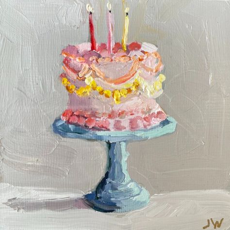 Original Paintings — Jan Wier Art Simple Cake Painting, Sugar Painting Art, Cake Painting Art, Watercolour Cake, Birthday Cake Art, Birthday Cake Painting, Candy Painting, Candy Acrylic Painting, Cake Painting Canvas